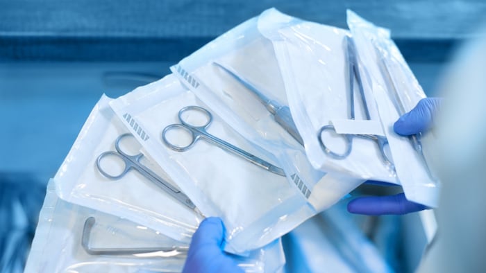 Sterile medical scissors in sealed packaging