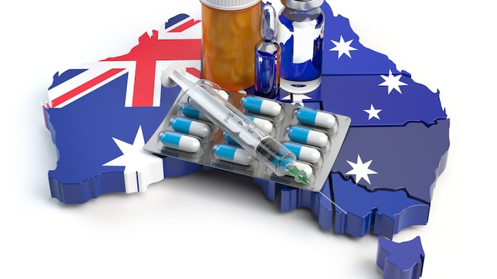 Healthcare Medicine And Pharmacy In Australia Concept Pills Vials