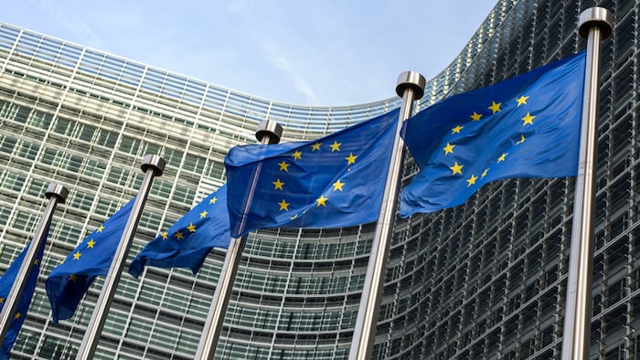 EU flags at the European Commission building. Credit artJazz / iStock / Getty Images Plus