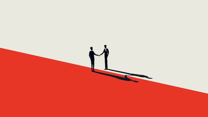 Deal abstract businessmen red white