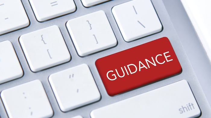 Guidance word in red keyboard buttons